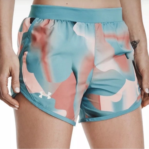 Under Armour Women's UA Fly By 2.0 Blue Printed Running Shorts Size XL EUC - Picture 1 of 11